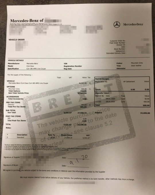 Man gets 'Brexit surprise' on invoice for new Mercedes-Benz