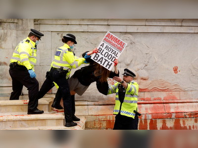 Arrests made as Animal Rebellion activists ‘vandalise’ iconic Victoria Memorial fountain outside London’s Buckingham Palace